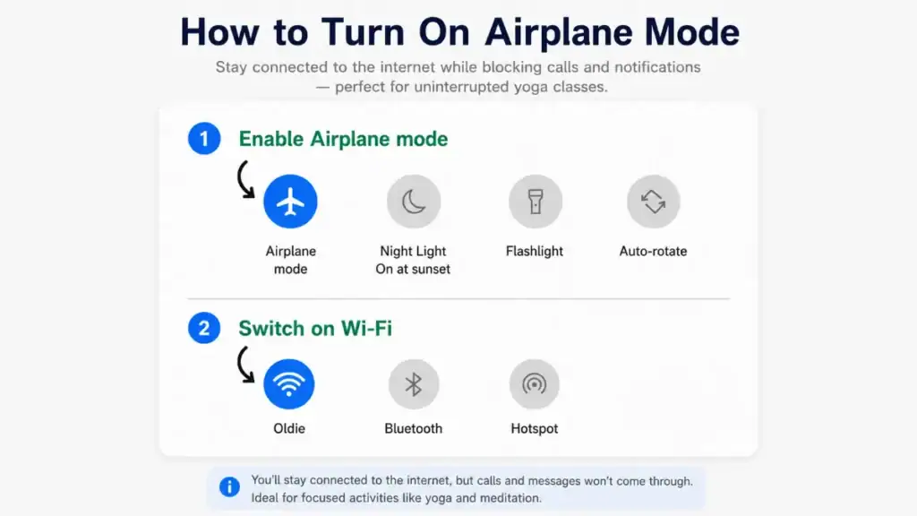 How to get ready for online Yoga Class for students Enable airplane mode on your device for a distraction-free online yoga class.
