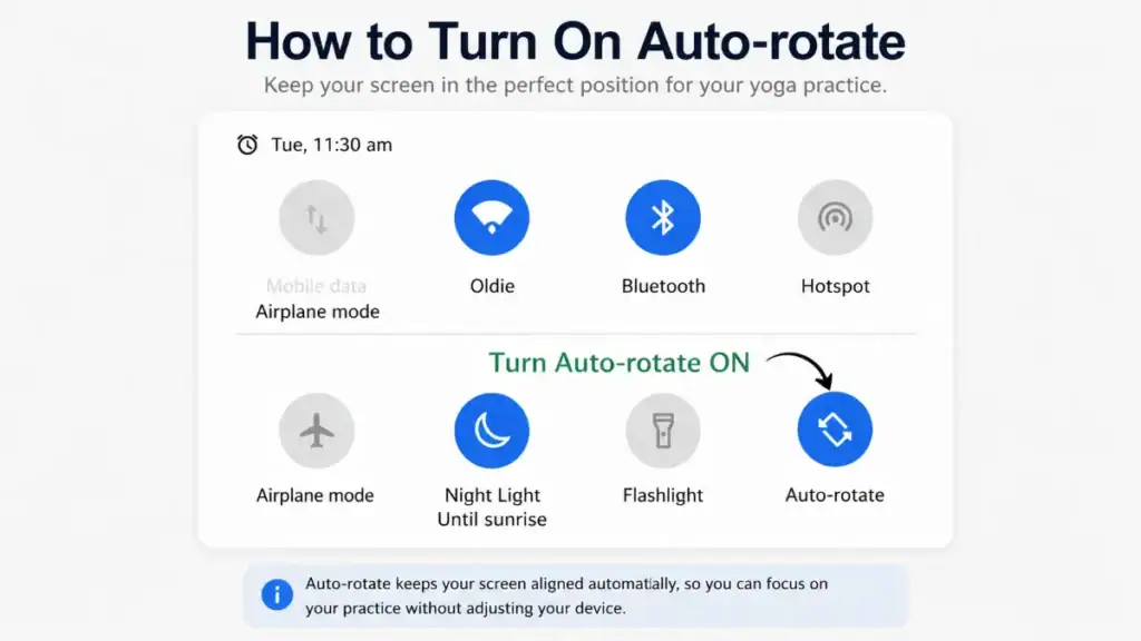 How to get ready for online Yoga Class for students Auto-rotate screen setting on mobile device for online yoga class preparation.