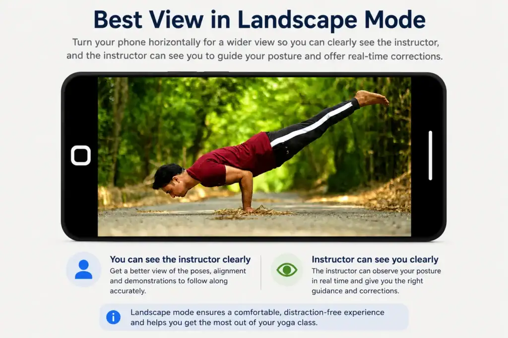 How to get ready for online Yoga Class for students Push-up yoga pose on a smartphone screen outdoors.